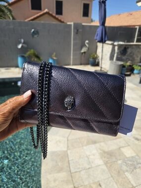 Kurt Geiger Metallic Gunmetal Quilted Chain Crossbody Bag